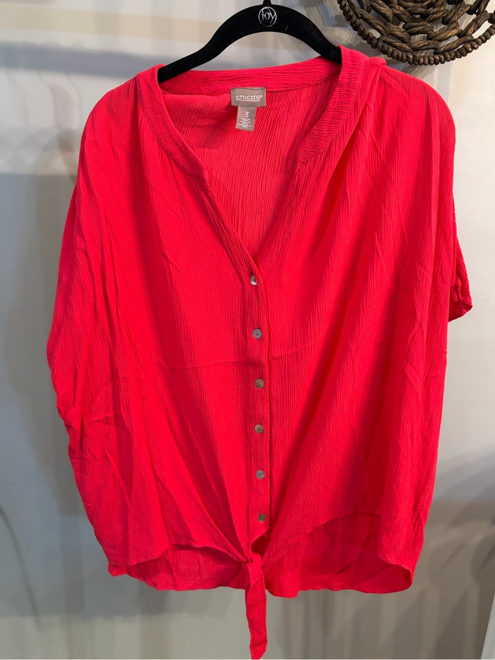 Chico's Tie-Hem Button Down bright Shirt  size 3 (16/18) XL